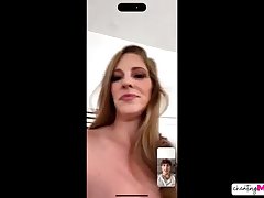 Annie King is folding laundry when her stepson Parker Ambrose video calls her from down the hall because he's hungry but feeling too lazy to get up. They start out talking food, but when Parker realizes his dad is out of town for the night he tries talking dirty to his hot stepmom. Annie admits she likes having her nipples played with, then shuts the conversation down and ends the video call.Although Annie didn't agree to Parker's proposition, she couldn't help but daydream about how hot it was. She begins masturbating on the bed while Parker sneaks into the bedroom. When he surprise pops Annie's tits out, she's thrilled! Parker kneads those knockers and fingers Annie's pussy before diving in for a feast. In return, Annie demonstrates her blowjob skills for Parker's enjoyment.Climbing aboard Parker's hardon, Annie sinks down for a cowgirl stiffie ride. She gets on her knees for a proper doggy style pussy pounding. When Annie gets on her back once again, Parker gives it to her nice and deep in a ball slapping finale. Pulling out, Parker busts a nut on Annie's generous boobies to leave her sticky and so satisfied.